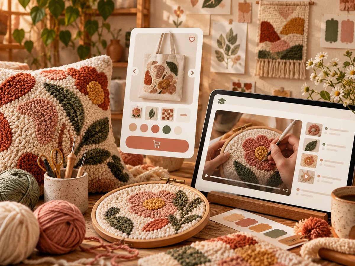 Ani Studio promotional cover showing embroidery products, product customization, and an online craft course.